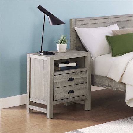 Windsor 2-Drawer Wood Nightstand, Driftwood Gray